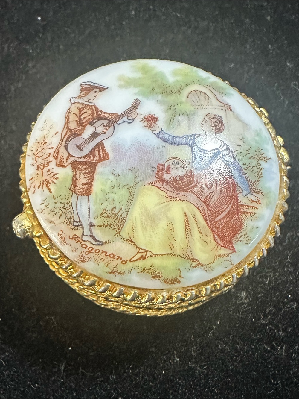 Vintage Romantic Scene Decorative Trinket Box - Gold and Multi-Color